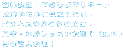 習い放題・できるまでサポート　就職や転職に役立てたい！ビジネスや旅行を快適に！見学・体験レッスン歓迎！（無料）